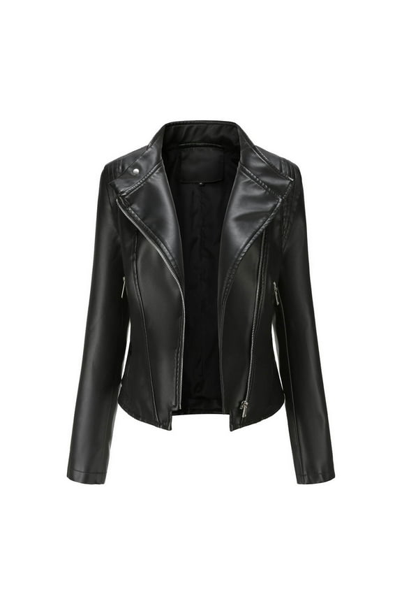 Women's Fall Leather Jackets 2024 Plus Size Faux Leather Jacket Long Sleeve Full Zip Crop Coat Outwear Motorcycle Coat Black,XXXL