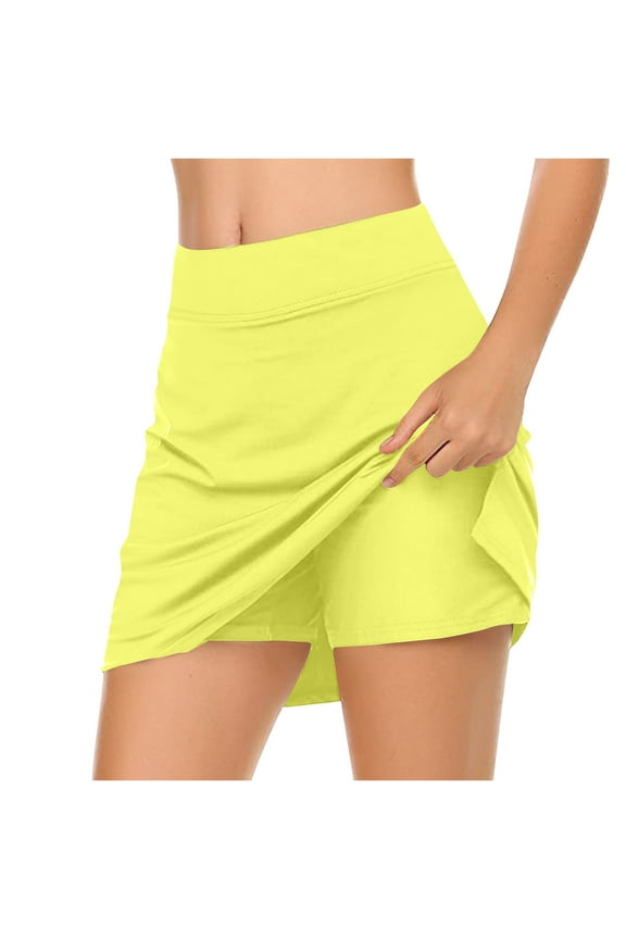 Women's Golf Skirts & Skorts Solid Elastic Yoga Skorts for Women Plus Size Tummy Control High Waisted Athletic Tennis Golf Culottes with Pockets