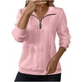 thumbnail image 1 of nerohusy Women's Half Zip Quilted Pullover Sweatshirts Stand Collar Long Sleeve Tops Textured Solid Casual Fashion Fall Sweaters Pink,L, 1 of 7