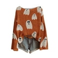 thumbnail image 1 of nerohusy Women's Halloween Sweater Graphic Sweatshirts Vintage Spooky Season Pumpkin Ghost Print Long Sleeve Knit Pullover Sweatshirt Orange,S, 1 of 3