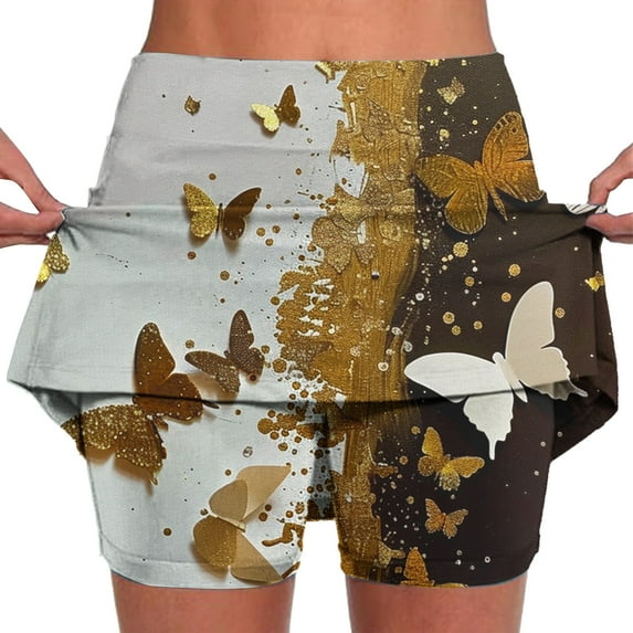 nerohusy Women's High Waisted Skirt Shorts Butterflies Printed Summer Casual Sports Shorts Plus Size Bottoming Skirts Golf Tennis Skorts 2024