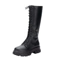 thumbnail image 1 of nerohusy Women's Knee High Boots Wide Calf Lace Up Chunky Heel Platform Closed Toe PU Tie Up Boots Black 40, 1 of 9