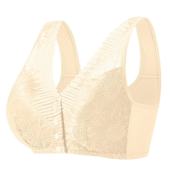 nerohusy Women's Lace Bralette,Womens Daisy Bra Front Closure Sports Bras Beauty Back Full Coverage Comfort Easy Close Bra Front Buckle Corset,Khaki,80