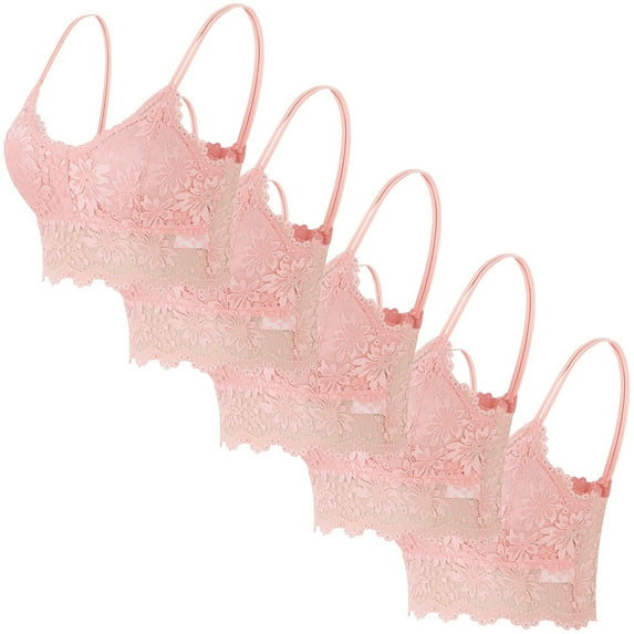 nerohusy Women's Lace Bras 5 Pcs Lace Bralette for Women V Neck Lace Camisole Adjustable Spaghetti Strap Crop Top Half Top