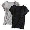 thumbnail image 1 of nerohusy Women's Modal Padded Built-in-Bra T-Shirts 2 Pack Short-Sleeve Crew Neck Wireless Bra Tops Tee Soft Comfy Workout Shirt Top 2025 Gray,S, 1 of 2