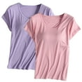 thumbnail image 1 of nerohusy Women's Modal Padded Built-in-Bra T-Shirts 2 Pack Short-Sleeve Crew Neck Wireless Bra Tops Tee Soft Comfy Workout Shirt Top 2025 Purple,XXL, 1 of 2