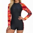 thumbnail image 1 of nerohusy Women's One Piece Boyleg Swimsuit Long Sleeve Rash Guard Zipper Front Sun Protection Full Coverage Vacation Surfing Suits,Multicolor,S, 1 of 8