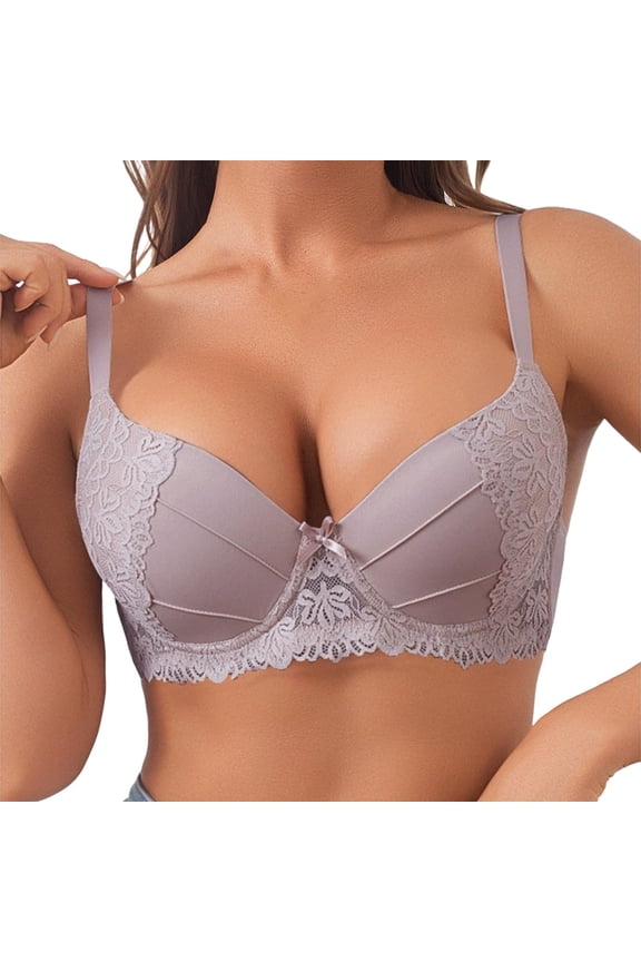 Women's Plus Size Full Coverage Wireless Bra Push Up with Lace Trim Adjustable Wide Straps Breathable Soft Everyday T-Shirt Bra,Pink,85B