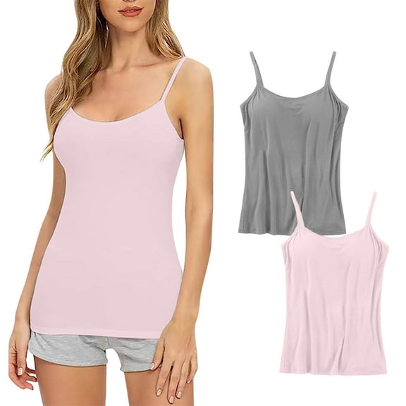 nerohusy Women's Plus Size Tank Tops with Built in Bra Camisole Tops for Women Built in Bra Pack of 2 Summer Casual,Adjustable Spaghetti Strap Gym Womens Tank Tops Pink,S