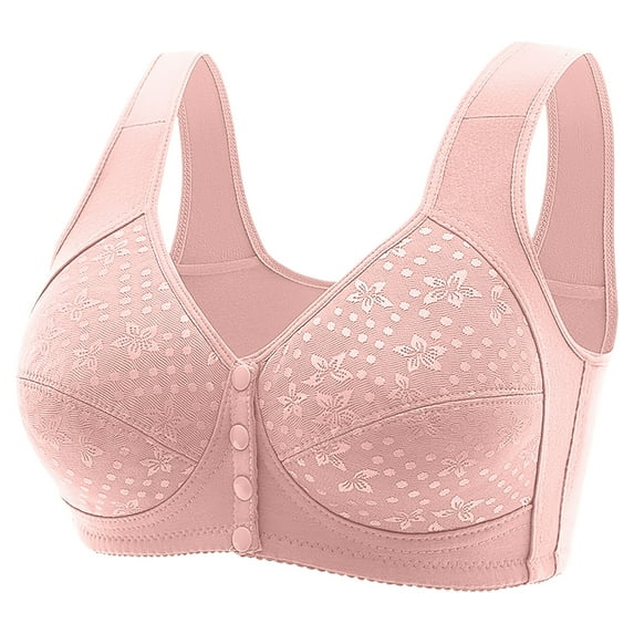 nerohusy Women's Plus Size Wireless Bra,Daisy Bras for Older Women,Daisy Bra,Daisy Bra for Seniors Front Closure,Comfortable No Wire Buckle Bra,L-5XL,Pink,XXXXXL