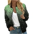 thumbnail image 1 of nerohusy Women's Print Bomber Jackets Zip Up Lightweight Fall Jacket Trendy Casual Stand Collar Short Baseball Outwear Varsity Coats Green,XXL, 1 of 5