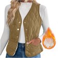 thumbnail image 1 of nerohusy Women's Quilted Vest Petite V Neck Fleece Puffer Vest Slim Fit Button Down Padded Gilet Sleeveless Outerwear Coat 2025 Coffee,XL, 1 of 8