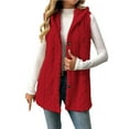 thumbnail image 1 of nerohusy Women's Sleeveless Sherpa Vest Open Front Button Down Fleece Hooded Sweater Winter Warm Fuzzy Jacket Coat with Pockets Red,M, 1 of 6