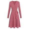 thumbnail image 1 of nerohusy Womens 2025 Fall A Line V Neck Wrap Knit Midi Belt Sweater Dress Business Casual Church Work Teacher Outfits Hot Pink,XXL, 1 of 6