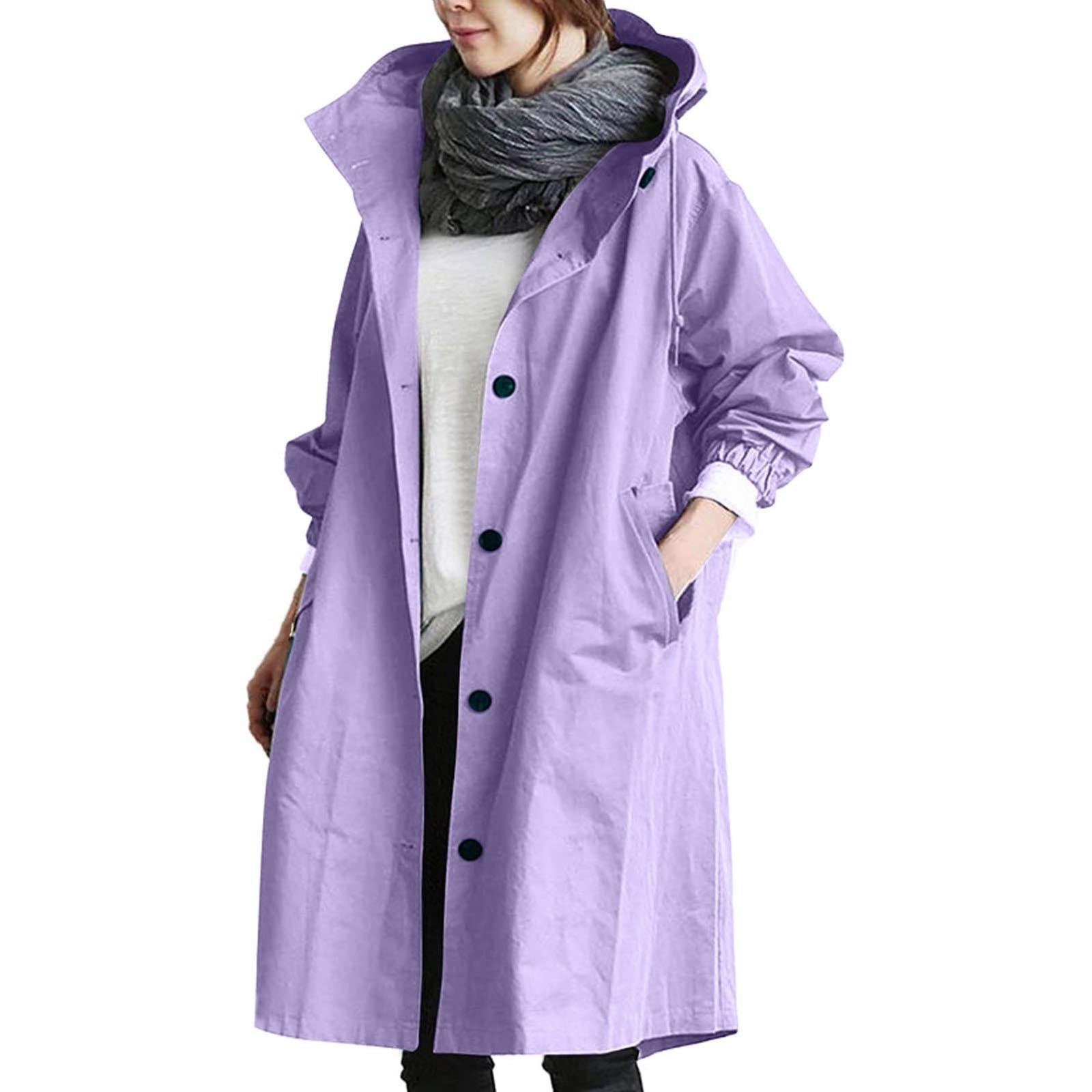 Womens Anorak Rain Coat with Hood Waterproof Plus Size Long Rain Jacket Trench Coat Windbreaker for Women 2025 Purple,XXXL