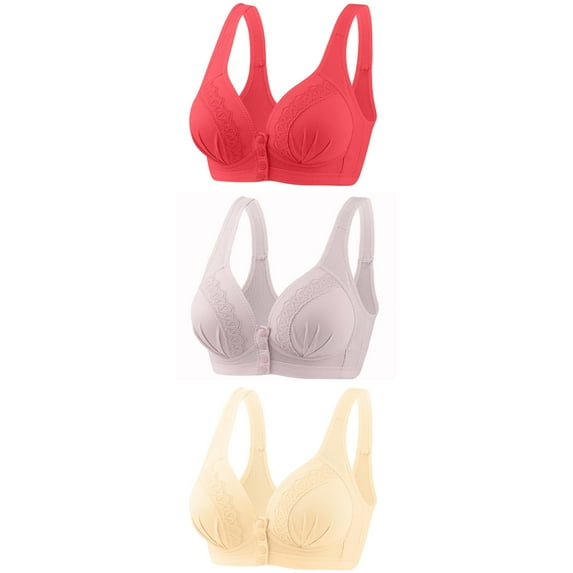 nerohusy Womens Bras Pack of 3,Comfortable Daisy Bra for Seniors,Women's Daisy Bra Comfort Breathable Front Closure Button Wirefree Bra Everyday Bra 2024,L