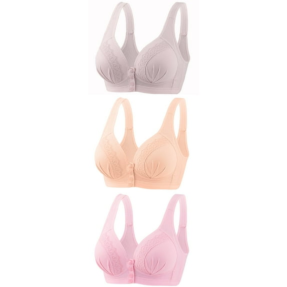 nerohusy Womens Bras Pack of 3,Comfortable Daisy Bra for Seniors,Women's Daisy Bra Comfort Breathable Front Closure Button Wirefree Bra Everyday Bra 2024,XL