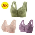 thumbnail image 1 of nerohusy Womens Bras for Seniors,Front Closure Bras for Women, Comfort Seamless Bras for Seniors, Front Button Daisy Bra,Womens Push Up Everyday Bras 3-Pack,Army Green,XXL, 1 of 6