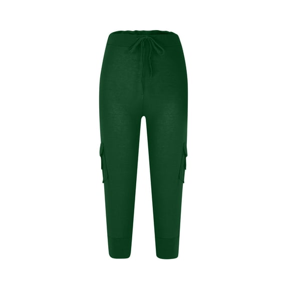 nerohusy Womens Capri Pants with Multi-Pocket Summer Mid Rise Lightweight Jogger Pants Stretchy Tactical Tavel Hiking Pant Green,XS