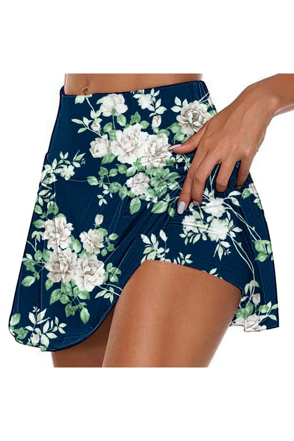 Womens Culottes Hawaiian Floral Printed Skirt Tennis Skirt Tummy Control Skorts Skirts High Waisted Workout Golf Skort with Pockets
