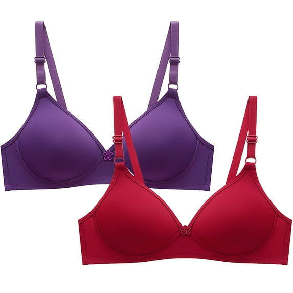nerohusy Womens Daily Bras,Women's Daily Bras,Pack of 2 Bralettes Wireless Sports Bra for Women Girls Push Up Bras Small Cup Comfy Breathable Everyday Bra,PurpleM