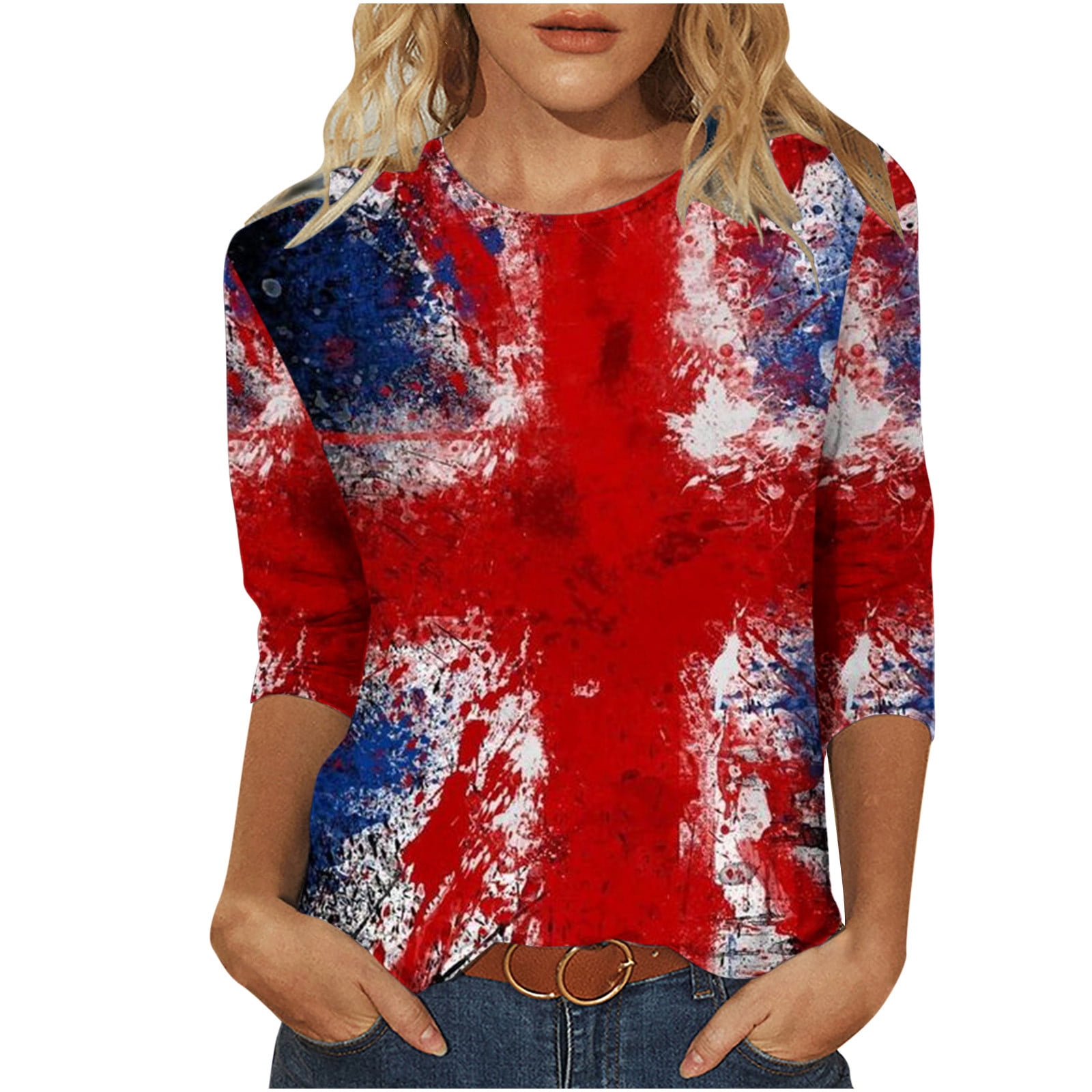 nerohusy Womens Fourth of July Shirts,4th of July Shirts Women 3/4 ...