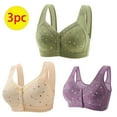 thumbnail image 1 of nerohusy Womens Front Closure Bras Seniors,Daisy Bras for Older Women,Comfortable Convenient Front Close Button for Older Women No Wire,Buckle Bra Comfy Corset Bra 3-Pack,Army Green,XXXXL, 1 of 6