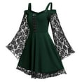 thumbnail image 1 of nerohusy Womens Gothic Dresses Vintage Lace Patchwork Sleeve Women Dress Plus Size Goth Bandage Ladies Spaghetti Strap Dresses 2025 Green,XXL, 1 of 7