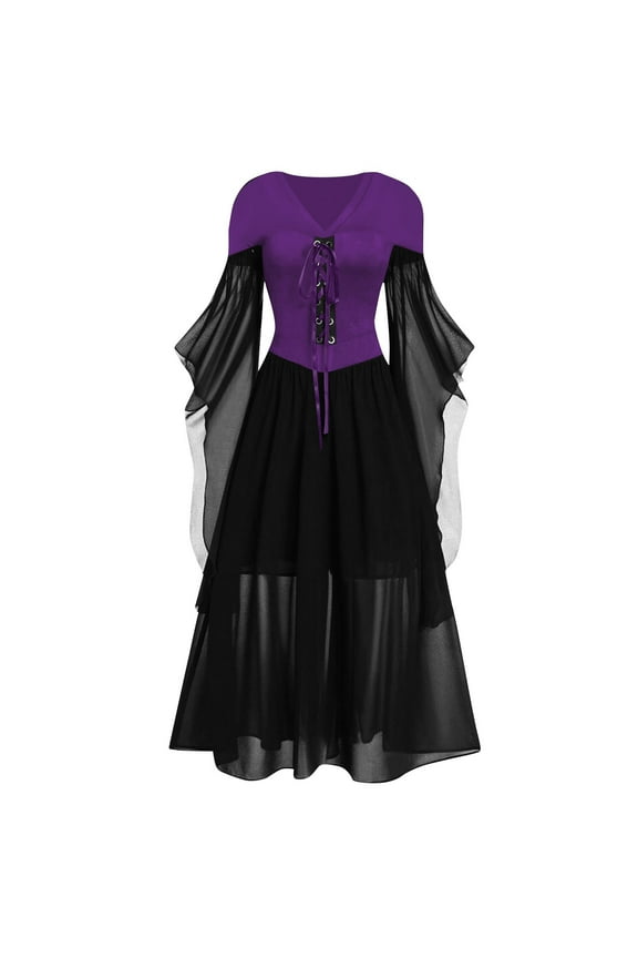 Womens Halloween Costumes 2025 Plus Size Gothic Renaissance Dress Lace Batwing Sleeve Off Shoulder Maxi Dresses Purple,S