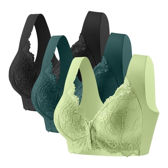 nerohusy Womens Lace Bra Plus Size Front Closure No Underwire Comfort Wide Strap Full Coverage Push-Up Wireless Everyday Bras