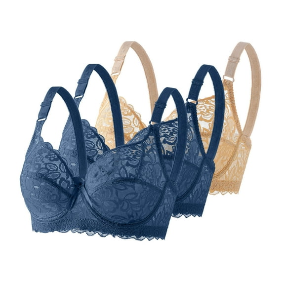 nerohusy Womens Lace Bras Push Up Bras Trim Lace Plus Size Thin Cup Underwire Supportive Bralettes Everyday Bra 3 Pack