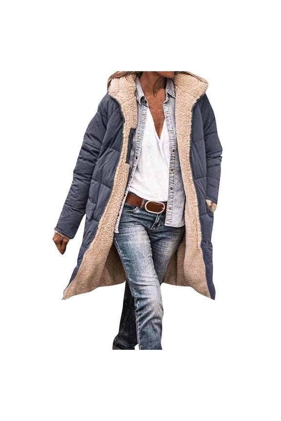 Womens Long Puffer Coats Reversible Fleece Jacket Oversized Long Sleeve Hooded Coat Winter Zip Parka Quilted Down Coat Dark Gray,XXXL