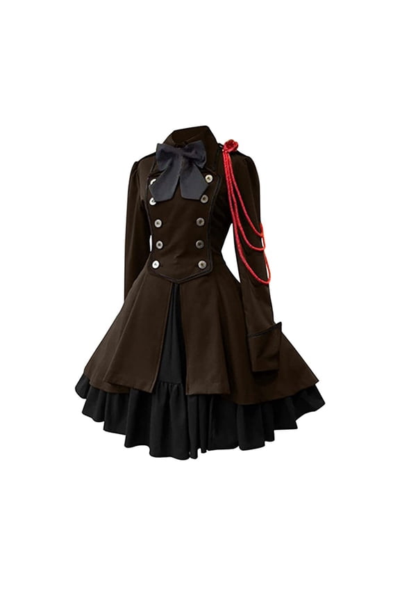 Womens Long Sleeve Dresses Homecoming Dress for Women Boat Turtle Neck Formal Bow Tie Vintage Goth Winter Fall 2025 Brown,S
