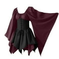 thumbnail image 1 of nerohusy Womens Medieval Dress Renaissance Victorian Underbust Corset Dress Short Sleeve Maxi Dress Halloween Costumes 2025 Wine,L, 1 of 5