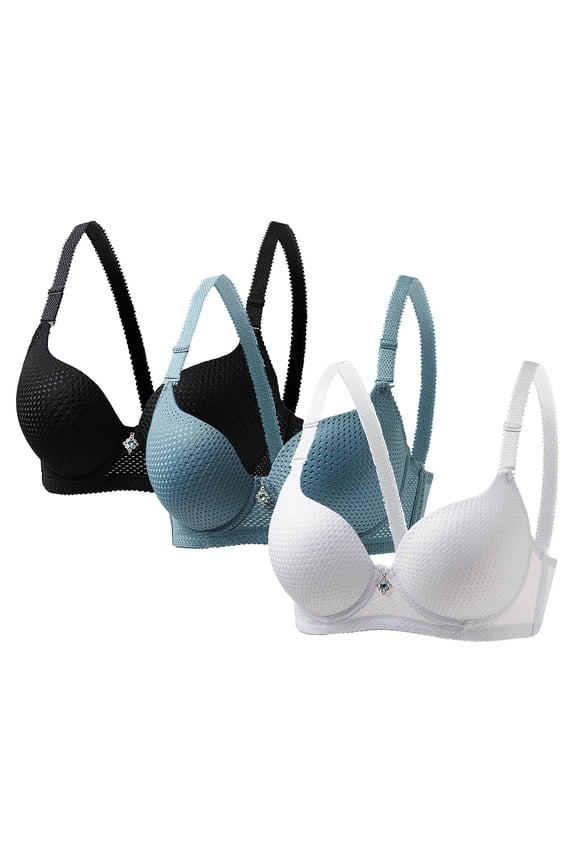 Womens Mesh Push Up Bras 3 Packs Underwire Seamless Breathable T Shirt Bra Comfort Lightweight Dailywear,Black,M