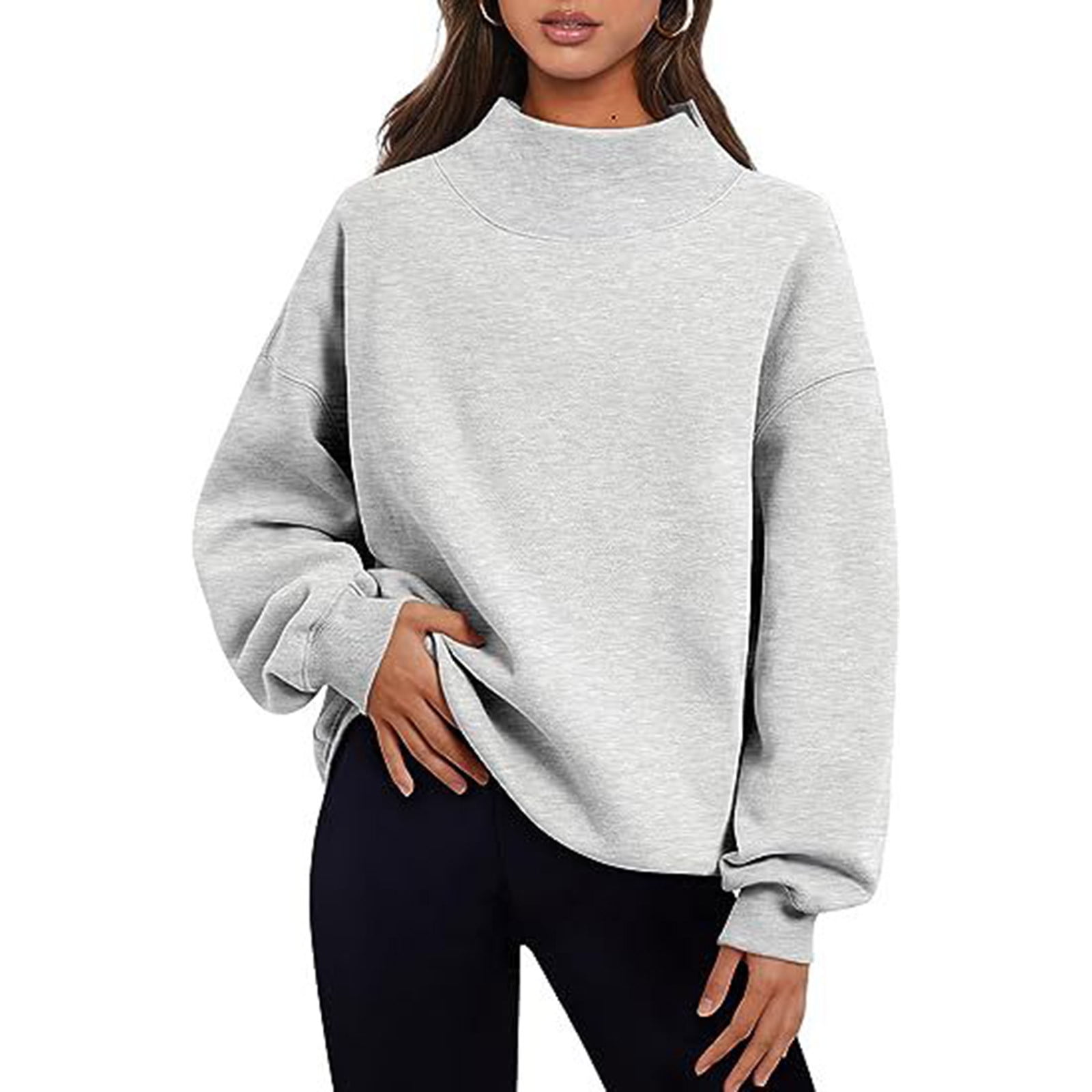 nerohusy, Womens Mock Neck Sweatshirt, Oversized Turtleneck, Gray