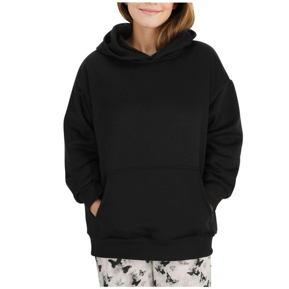 nerohusy Womens Oversized Cotton Hoodies with Pocket Long Sleeve Pullover Solid Hooded Sweatshirt Plain Black,S