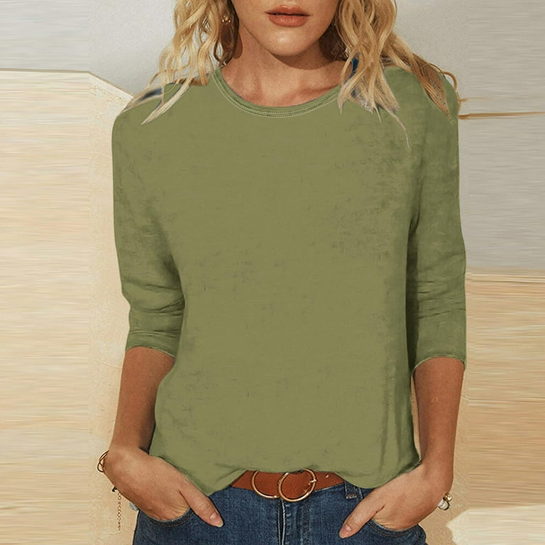 nerohusy Womens Plus Size 3 4 Sleeve Tshirt 3 4 Length Sleeve Womens Tops Summer Loose Solid Crewneck T Shirts Casual Three Quarter Length Dressy Blouses 2024 Walmart