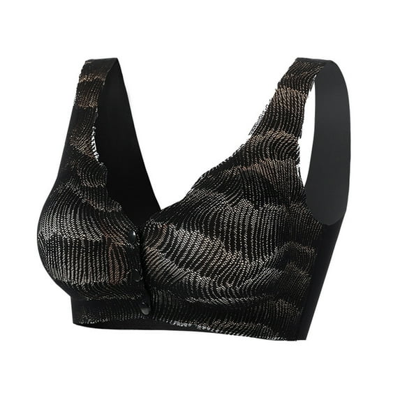 nerohusy Womens Plus Size Bra Full Coverage,Daisy Bras for Older Women,Daisy Bra,Daisy Bra for Seniors Front Closure,Comfortable Convenient No Wire Buckle Bra,Black,L