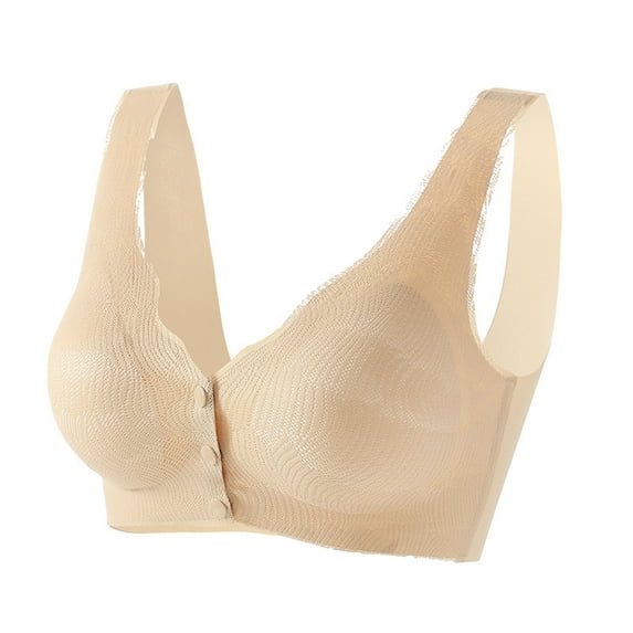 nerohusy Womens Plus Size Bra Full Coverage,Daisy Bras for Older Women,Daisy Bra,Daisy Bra for Seniors Front Closure,Comfortable Convenient No Wire Buckle Bra,Khaki,M