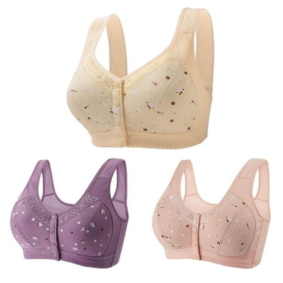 nerohusy Womens Plus Size Bras No Underwire,Daisy,2024 Daisy Bras for Older Women,Daisy Bras,Daisy Bra for Seniors Front Closure 3 Pack Purple XXXXL