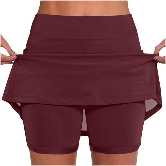 nerohusy Womens Plus Size Skorts with Pockets Ruffle Solid Tummy Control Athletic Skirt with Shorts High Waisted Golf Skirts with Leggings 2024