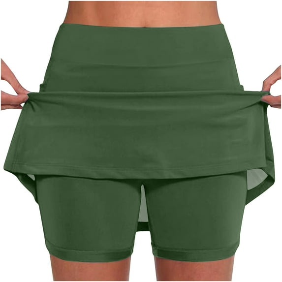 nerohusy Womens Plus Size Skorts with Pockets Ruffle Solid Tummy Control Athletic Skirt with Shorts High Waisted Golf Skirts with Leggings 2024