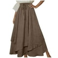 thumbnail image 1 of nerohusy Womens Renaissance Elastic High Waist Skirt Drawstring Double Layered Flowy Long Skirts Vintage Boho Skirts with Pockets 2025 Brown,XL, 1 of 7