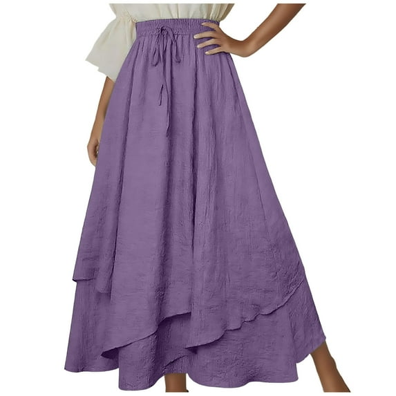 nerohusy Womens Renaissance Elastic High Waist Skirt Drawstring Double Layered Flowy Long Skirts Vintage Boho Skirts with Pockets 2025 Purple,S