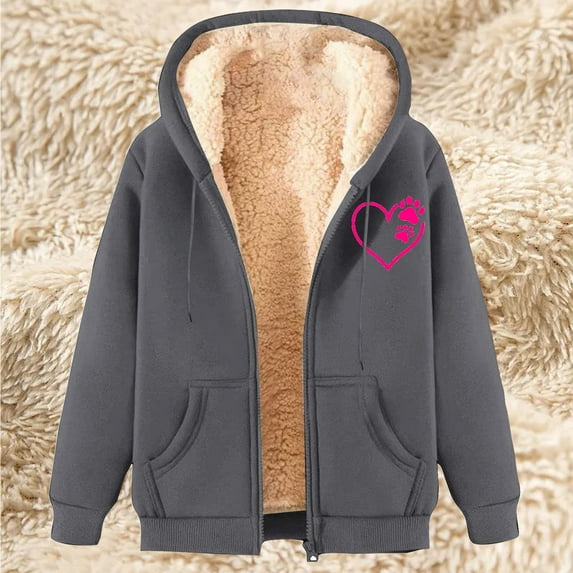 nerohusy Womens Sherpa Lined Jacket Full Zip Winter Fleece Thicken Hooded Sweatshirts Zip Up Hoodie Jackets Heavyweight Coats Thermal Outwear with Pockets Dark Gray,XL