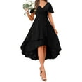 thumbnail image 1 of nerohusy Womens Short Bridesmaid Dresses Chiffon A Line Flutter Sleeve High Low Ruched Bust Wedding Guests Formal Evening Party Gown 2025 Black,XXL, 1 of 8