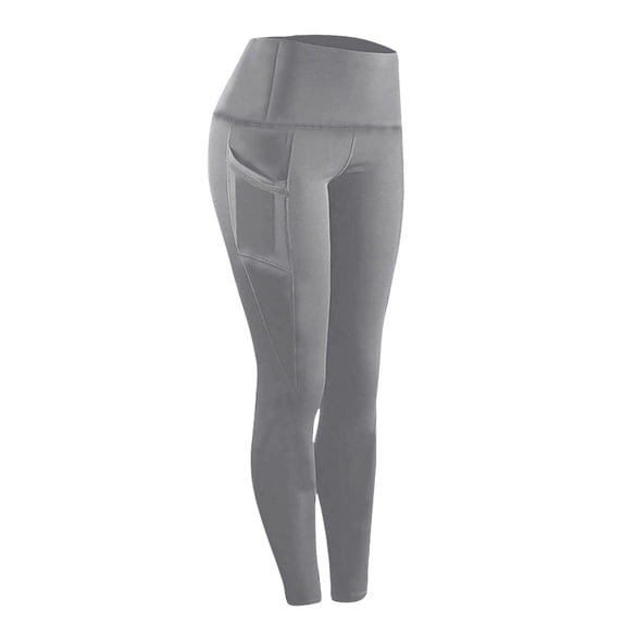 nerohusy Womens Stretch Leggings Gym Leggings with Pockets Active Yoga Pants Compression Tummy Control Leggings Buttery Soft Tights Gray,M