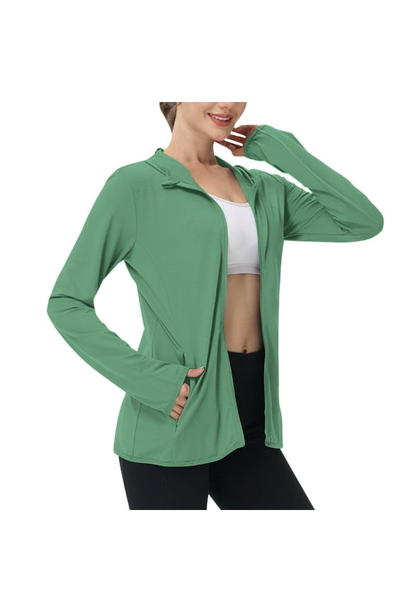 Womens Sun Protection Jacket Hoodie UPF 50+ Long Sleeve Zip Up Sun Shirt Clothing Lightweight Outdoor Athletic Jacket Green,XXXL
