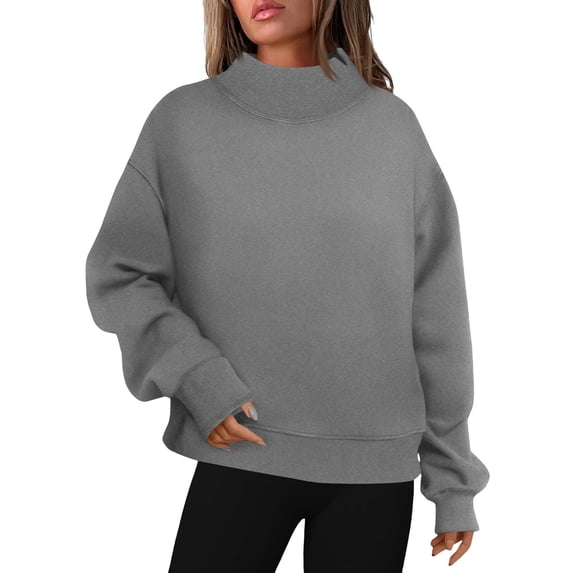 nerohusy Womens Sweatshirts Plus Size Mock Neck Oversized Sweatshirt Casual Fashion Fall Winter Basic Pullover Sweater Tops Dark Gray,XL